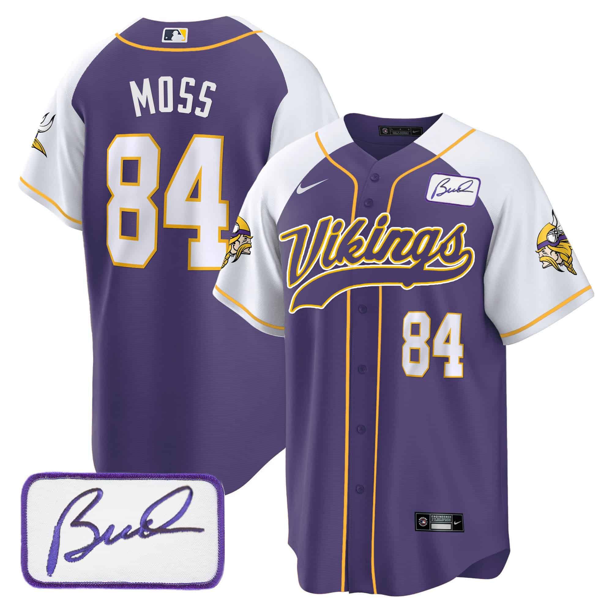 Men Minnesota Vikings #84 Moss Purple 2024 Nike Bud Grant Patch Classic Baseball NFL Jersey